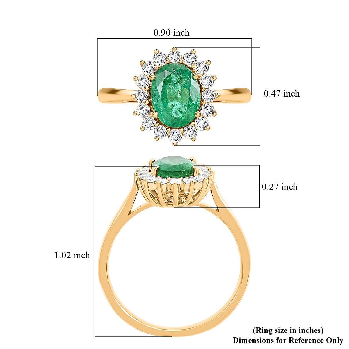 18K Yellow Gold  AAA  Zambian Emerald, White Diamond SI Ring 2.15 ct,  Gold Wt. 4.53 Gms  2.150  Ct. 7672660 5