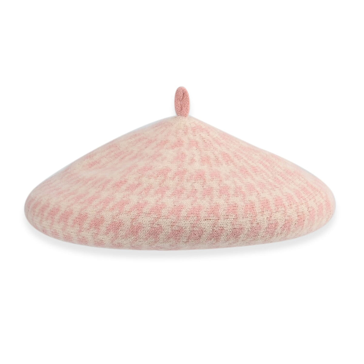 Woollen Houndstooth Pattern Beret Cap - Pink (90% Wool) 7673264 0
