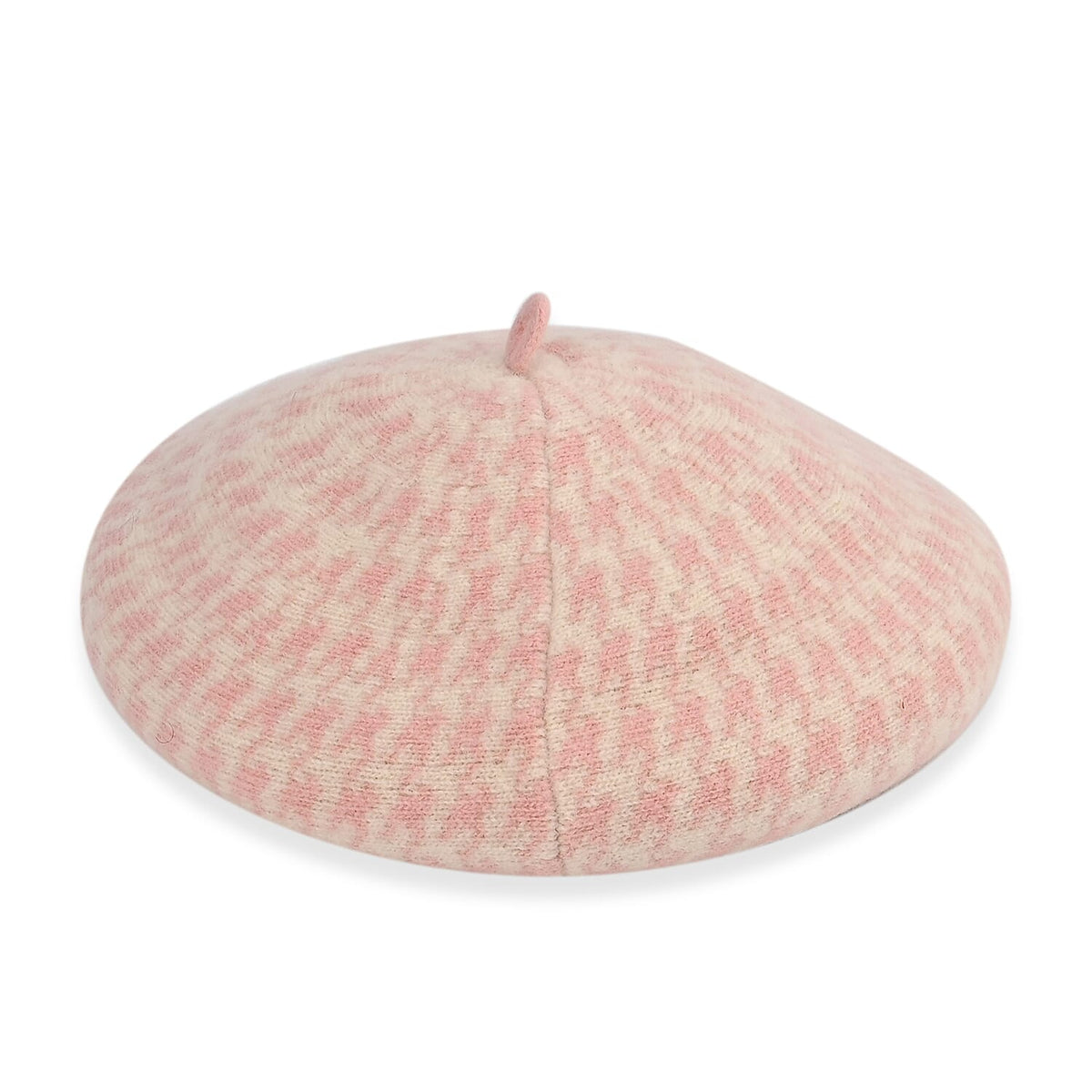 Woollen Houndstooth Pattern Beret Cap - Pink (90% Wool) 7673264 4
