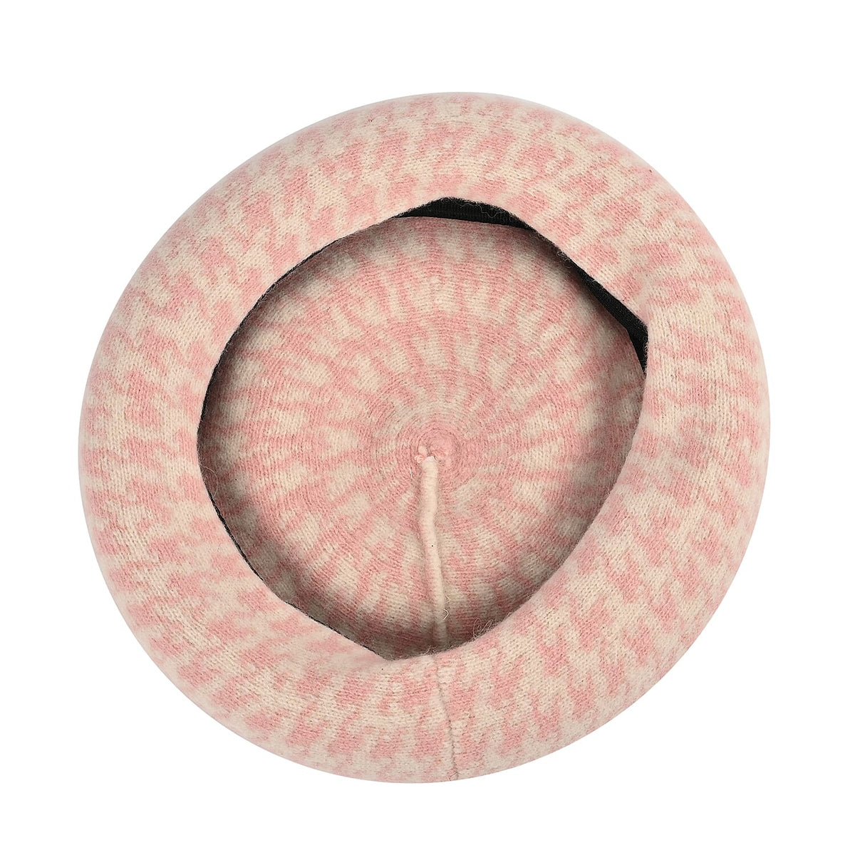 Woollen Houndstooth Pattern Beret Cap - Pink (90% Wool) 7673264 5