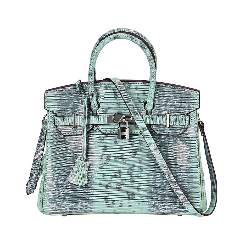 Designer Inspired - 100% Genuine Leather Snakeskin Pattern Crossbody Bag - Green
