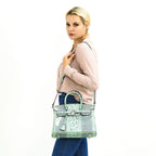 Designer Inspired - 100% Genuine Leather Snakeskin Pattern Crossbody Bag - Green