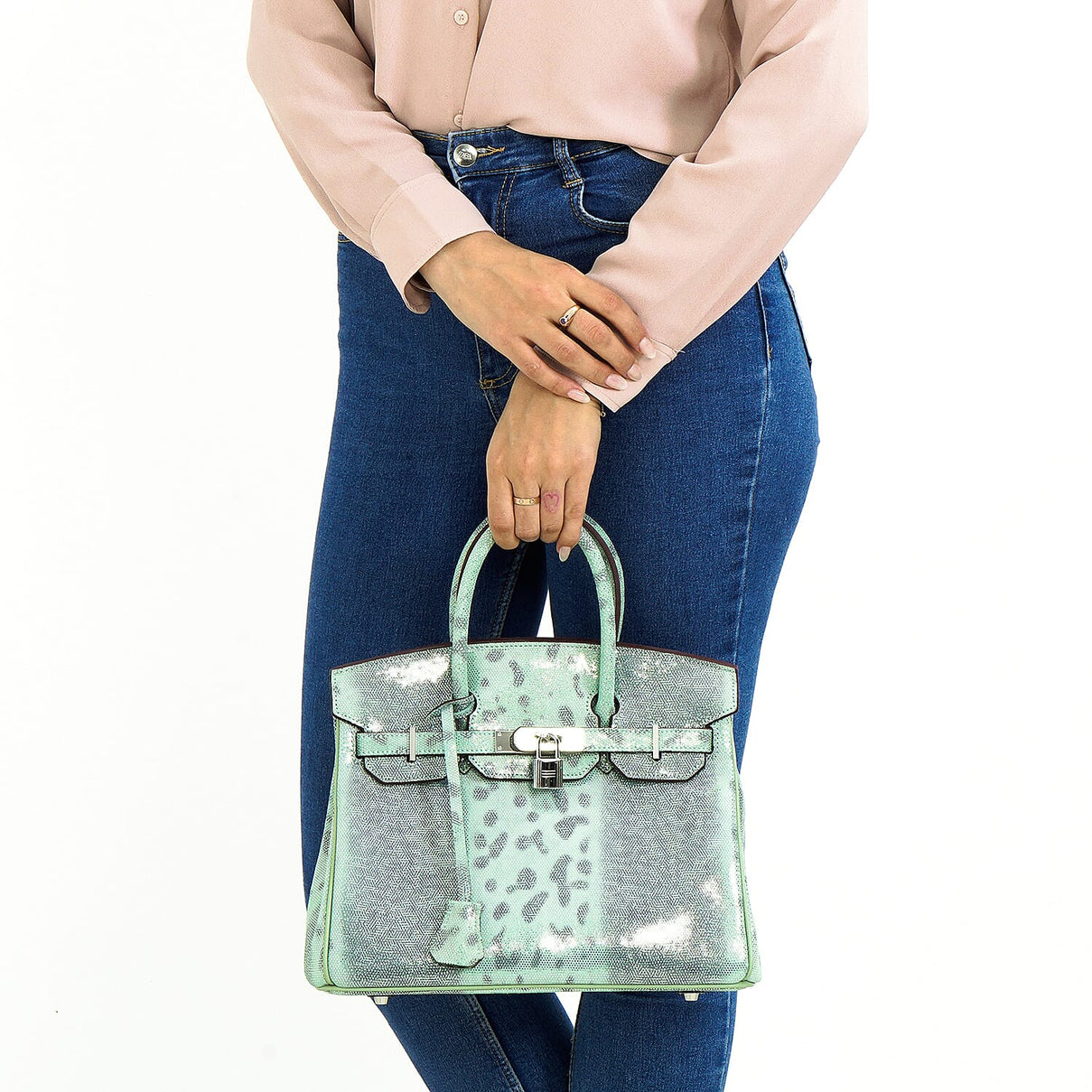 Designer Inspired - 100% Genuine Leather Snakeskin Pattern Crossbody Bag - Green 7673273 10