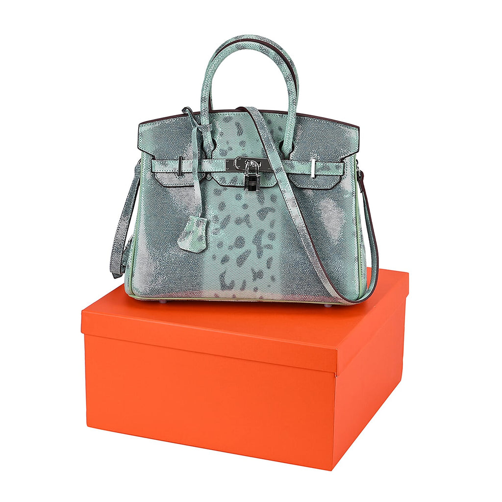 Designer Inspired - 100% Genuine Leather Snakeskin Pattern Crossbody Bag - Green