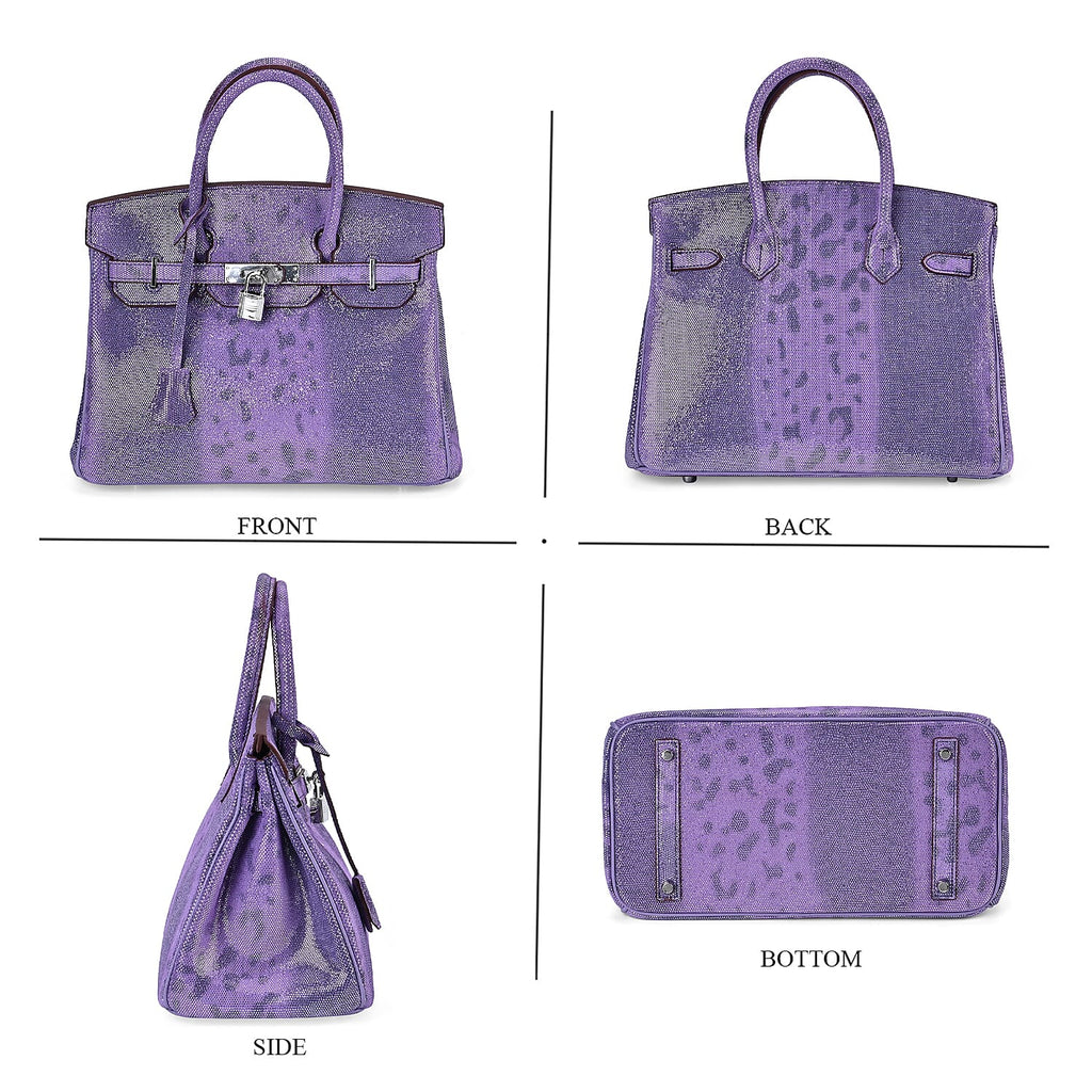 Designer Inspired - 100% Genuine Leather Snakeskin Pattern Crossbody Bag - Purple