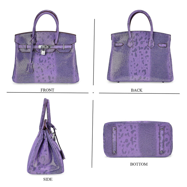 Designer Inspired - 100% Genuine Leather Snakeskin Pattern Crossbody Bag - Purple 7673274 2