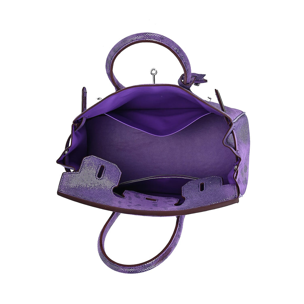 Designer Inspired - 100% Genuine Leather Snakeskin Pattern Crossbody Bag - Purple