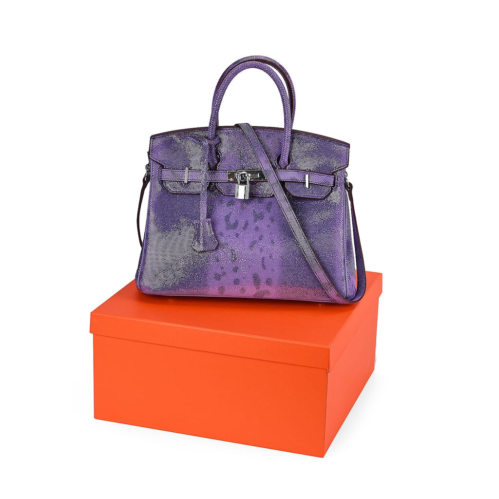 Designer Inspired - 100% Genuine Leather Snakeskin Pattern Crossbody Bag - Purple