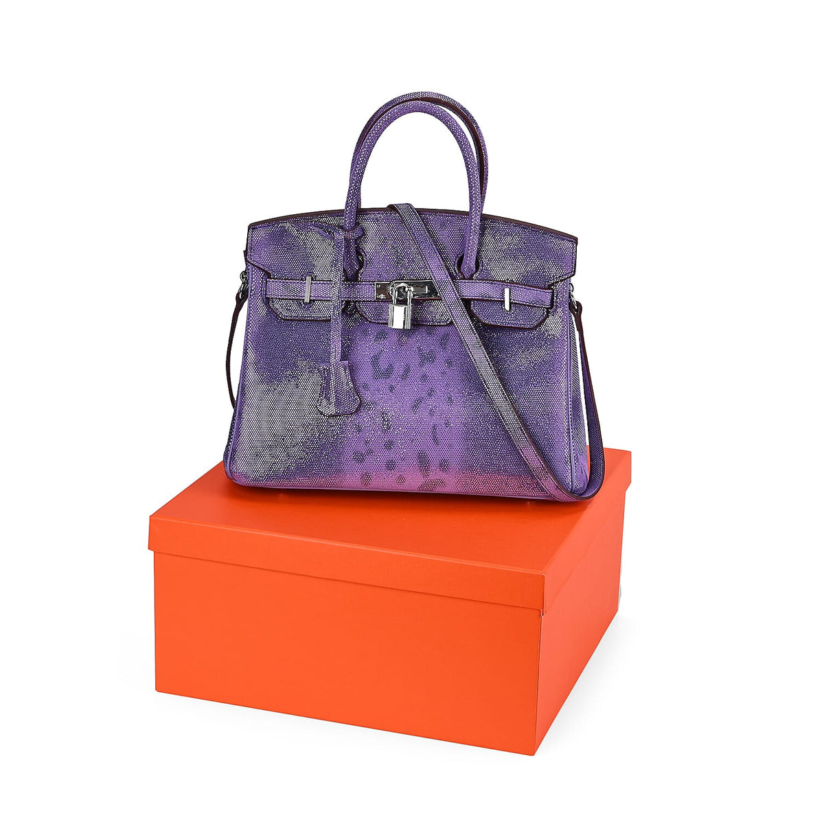 Designer Inspired - 100% Genuine Leather Snakeskin Pattern Crossbody Bag - Purple V32575524 4