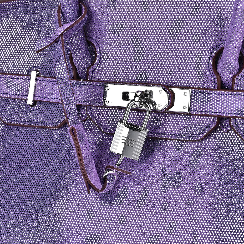 Designer Inspired - 100% Genuine Leather Snakeskin Pattern Crossbody Bag - Purple