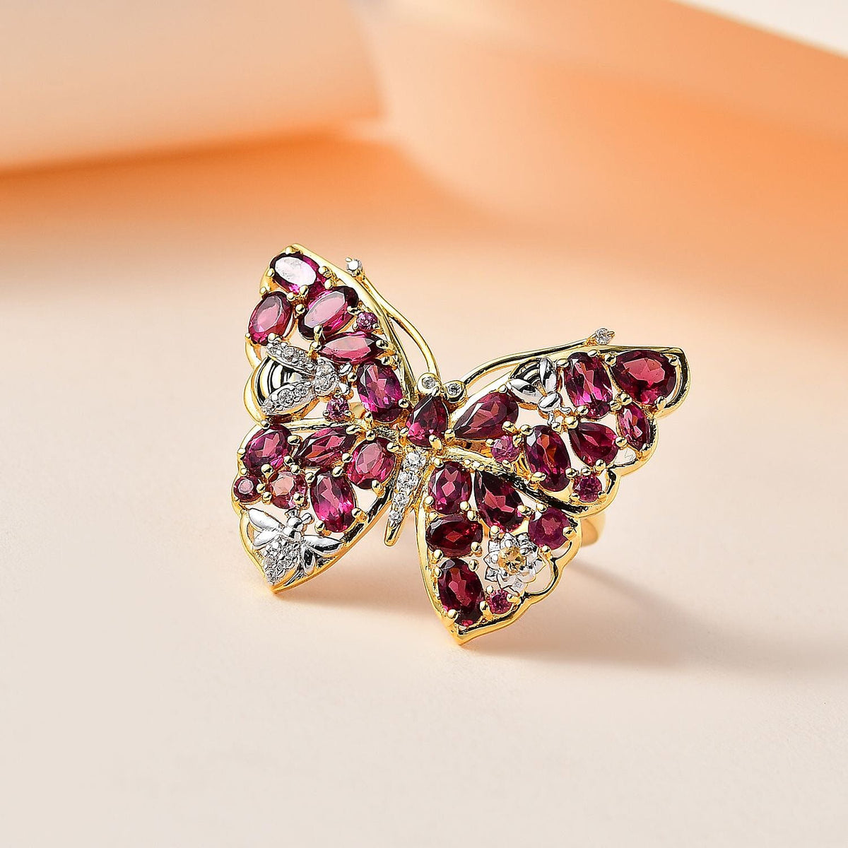 GP Italian Garden Collection - Rhodolite Garnet, Citrine, White Zircon Butterfly Ring in Platinum and 18K Vermeil Yellow Gold Plated Sterling Silver 7674018 1