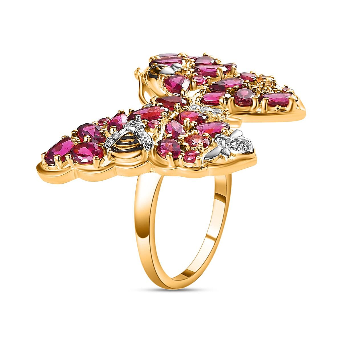 GP Italian Garden Collection - Rhodolite Garnet, Citrine, White Zircon Butterfly Ring in Platinum and 18K Vermeil Yellow Gold Plated Sterling Silver 7674018 3