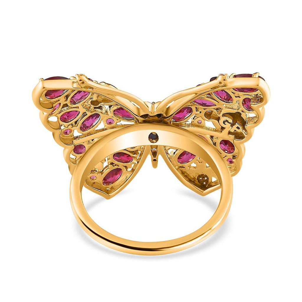 GP Italian Garden Collection - Rhodolite Garnet, Citrine & Natural Zircon Butterfly Ring in Platinum Overlay & 18K Vermeil YG Plated Sterling Silver 5.93 Ct, Silver Wt. 7.00 Gms