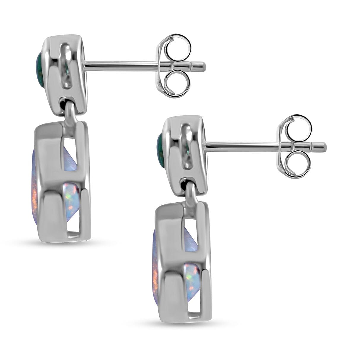 Ethiopian Welo Opal &amp; Zambian Emerald Dangle Earrins in Rhodium Overlay Sterling Silver 2.22 Ct 7676196 4