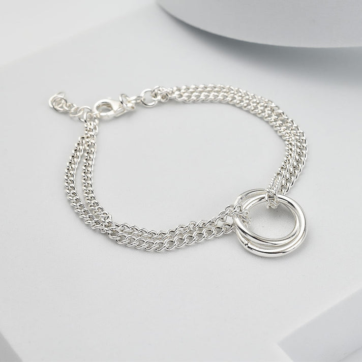 Rachel Galley - Sterling Silver 2 Rings Curb Bracelet (Size - 7), Silver Wt. 5.6 Gms 7676253 1