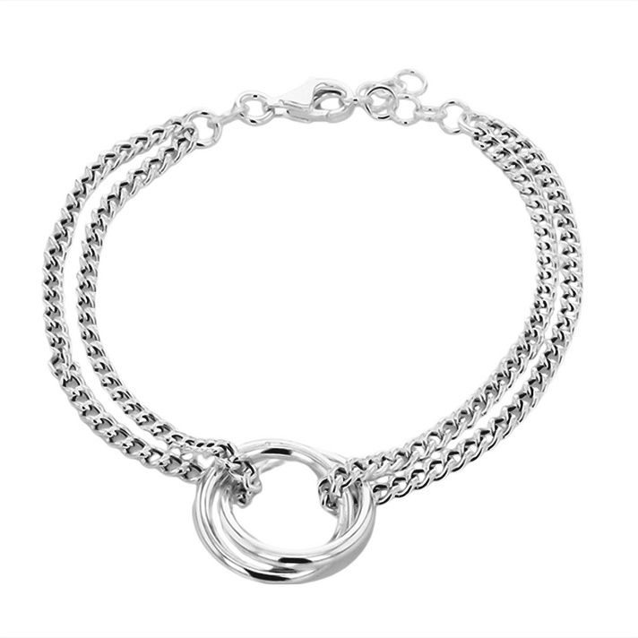 Rachel Galley - Sterling Silver 2 Rings Curb Bracelet (Size - 7), Silver Wt. 5.6 Gms 7676253 2