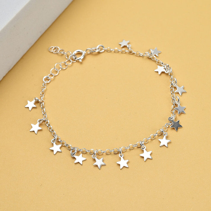 Sterling Silver Dangle Star Bracelet with Lobster Clasp 7.5 Inch 7676271 1