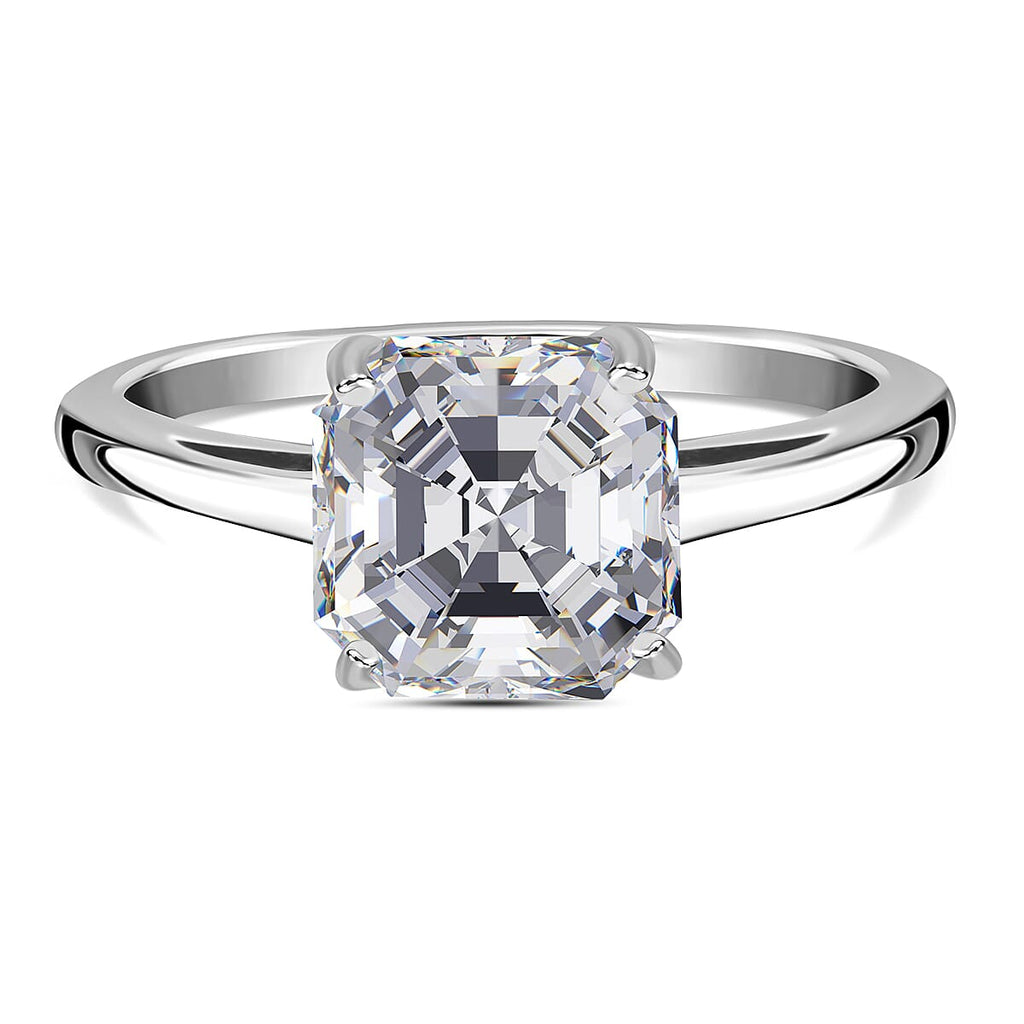 Cubic Zirconia Solitaire Ring in Rhodium Overlay Sterling Silver
