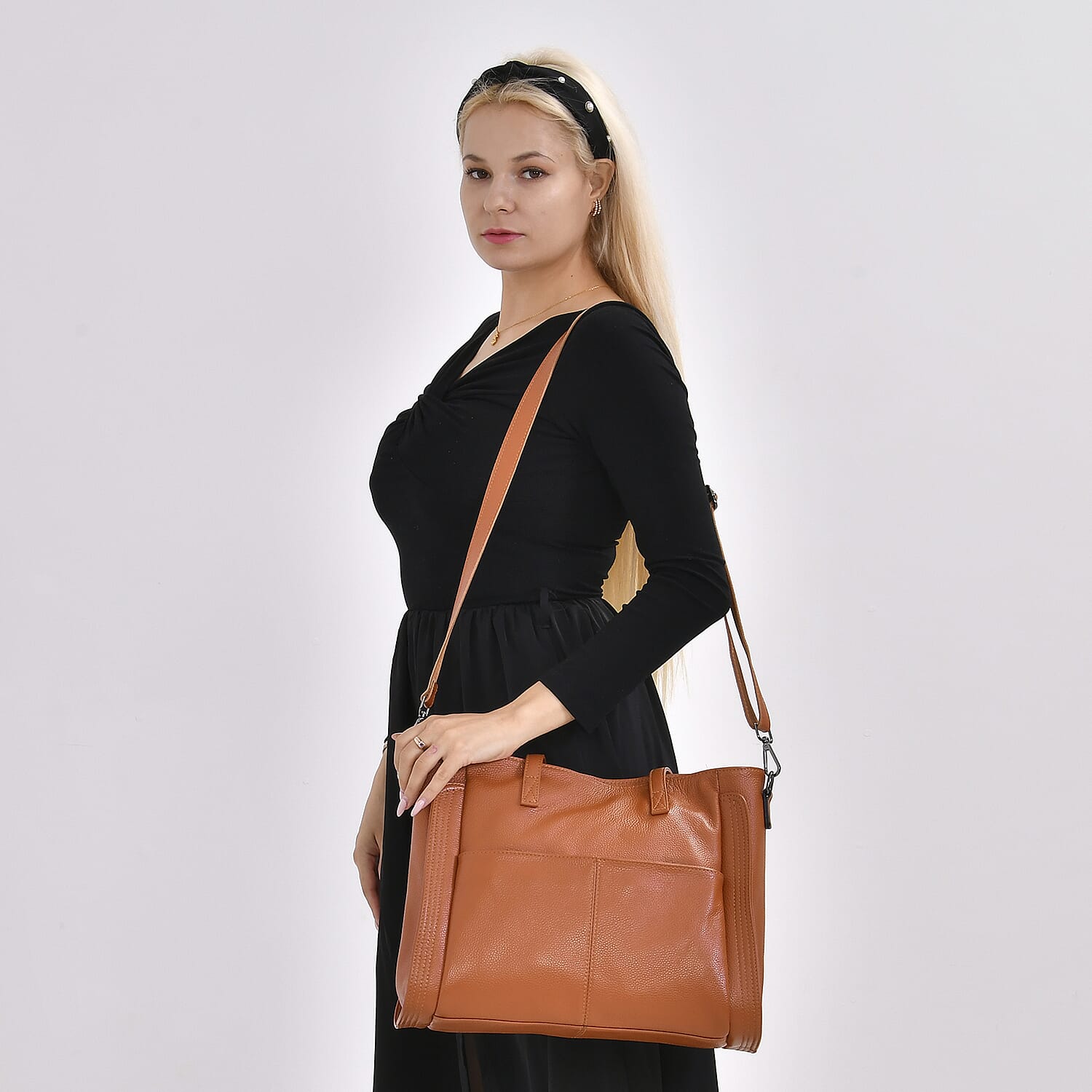 Premium Full Grain 100% Genuine Leather Tote Bag - Tan 7676683 1