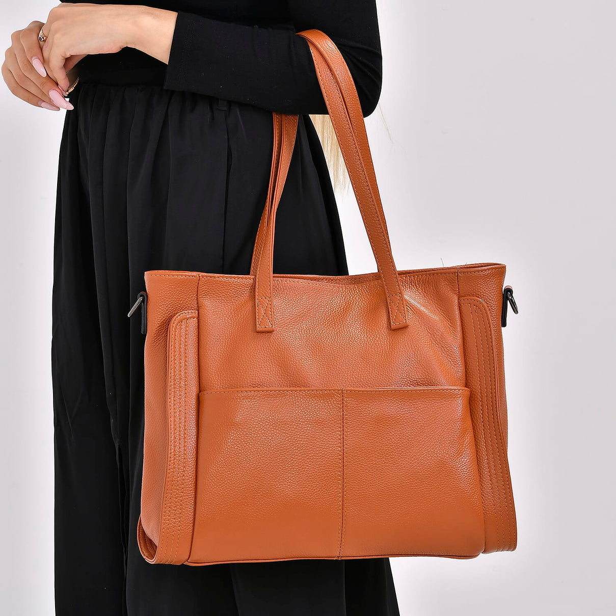 Premium Full Grain 100% Genuine Leather Tote Bag - Tan 7676683 2