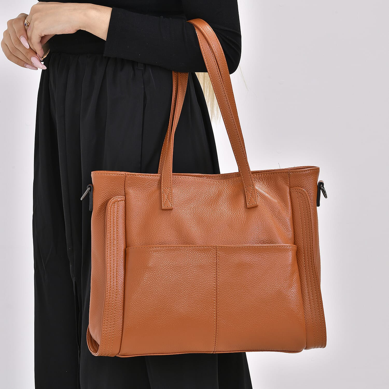 Premium Full Grain 100% Genuine Leather Tote Bag - Tan 7676683 2