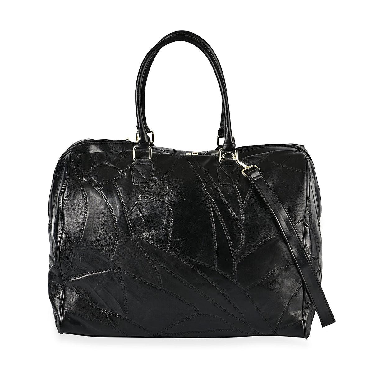 100% Genuine Leather DUFFLE Bag With Detachable Shoulder Strap - Black V32716718 0