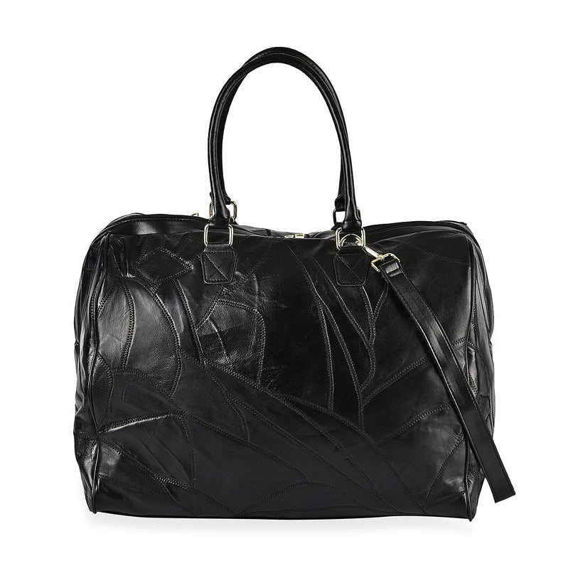 100% Genuine Leather DUFFLE Bag With Detachable Shoulder Strap - Black