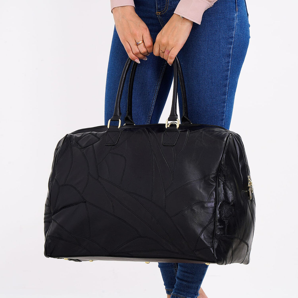100% Genuine Leather DUFFLE Bag With Detachable Shoulder Strap - Black V32716718 3