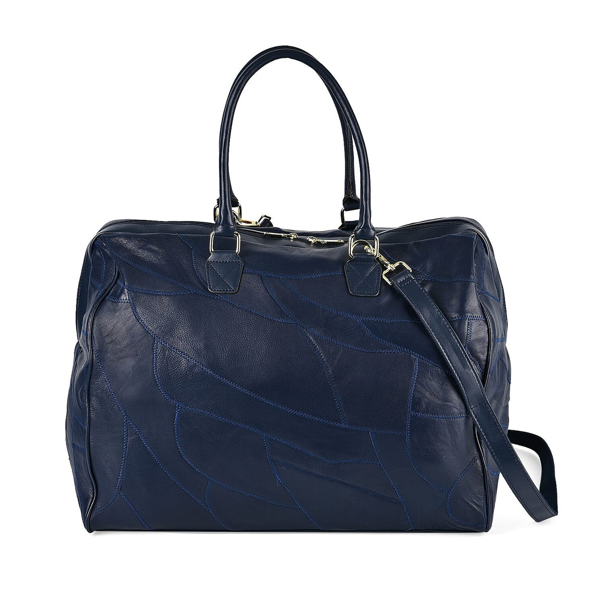 100% Genuine Leather DUFFLE Bag With Detachable Shoulder Strap - Navy 7676691 0