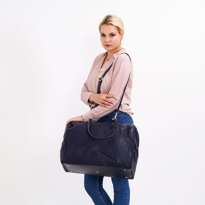 100% Genuine Leather DUFFLE Bag With Detachable Shoulder Strap - Navy 7676691 2