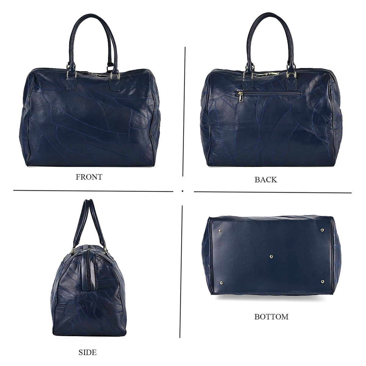 100% Genuine Leather DUFFLE Bag With Detachable Shoulder Strap - Navy 7676691 4