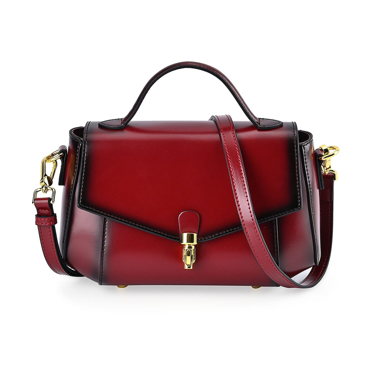 Designer Close Out - Genuine Leather Crossbody Bag with Shoulder Strap &amp; Exterior Zipped Pocket - Burgundy 7676912 0