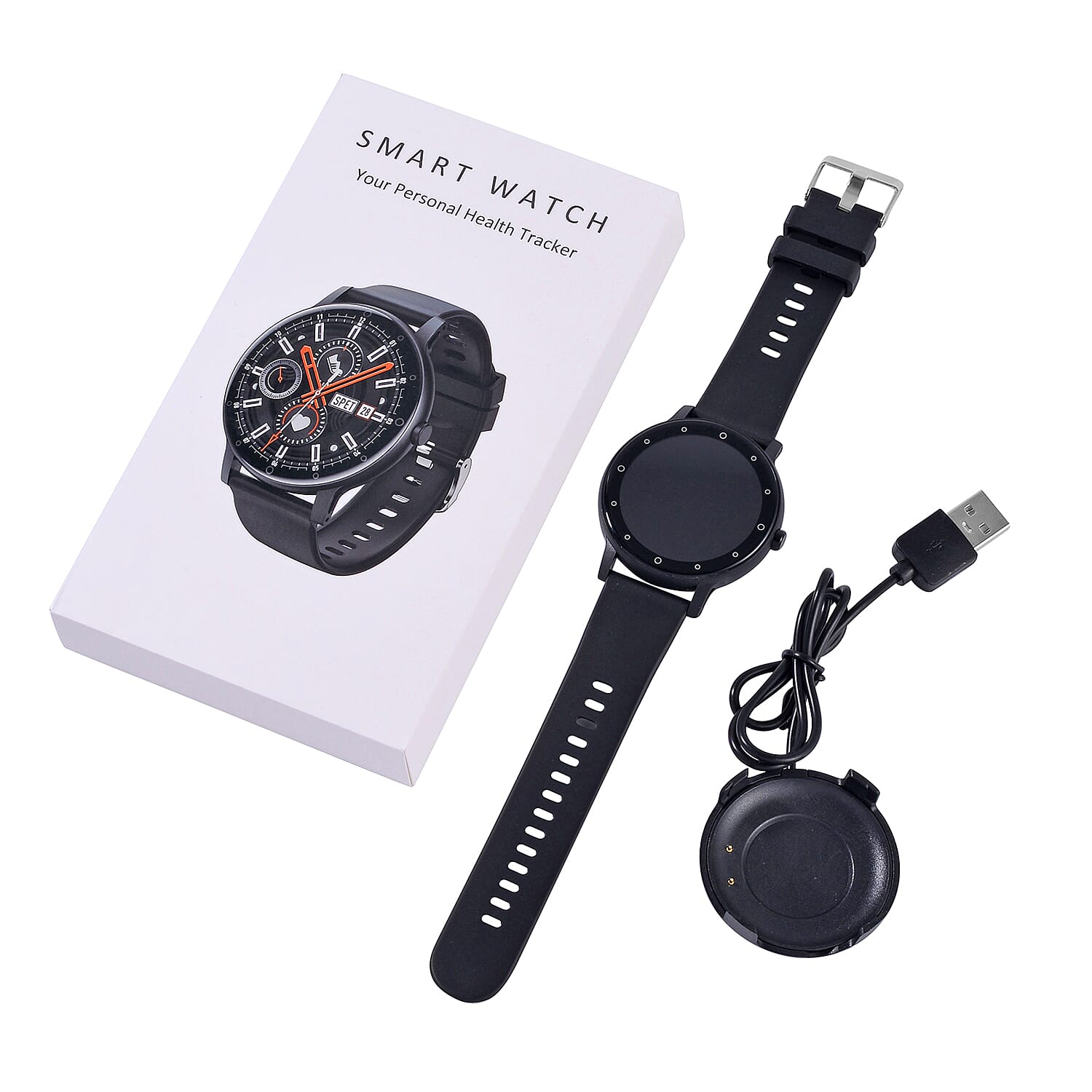 Watch Plus Smart Watch - Multi Face, with Steps, Sleep, Heart Rate, Blood, Spo2. Black Literal Dial and Black Silicone Strap 7678911 9