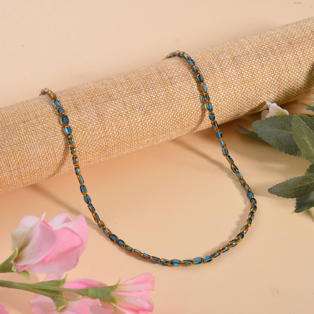 Light Blue Austrian Crystal Necklace (Size - 20) in Two Tone (Silver &amp; Gold) 7678963 2