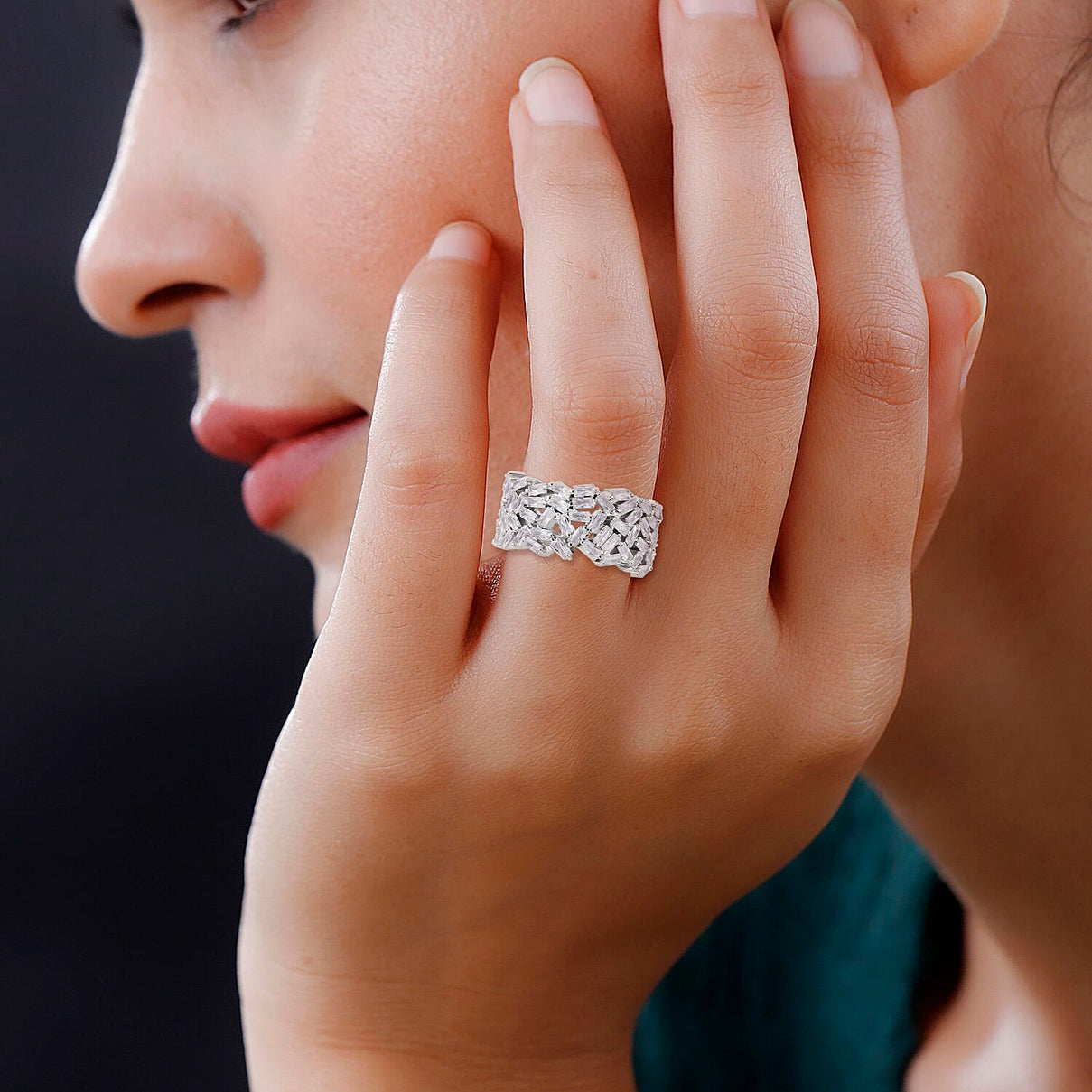 Lustro Stella - Cubic Zirconia Fire Cracker Full Eternity Band Ring in Rhodium Overlay Sterling Silver, Silver  Wt 7.10 Gms 7681310 3