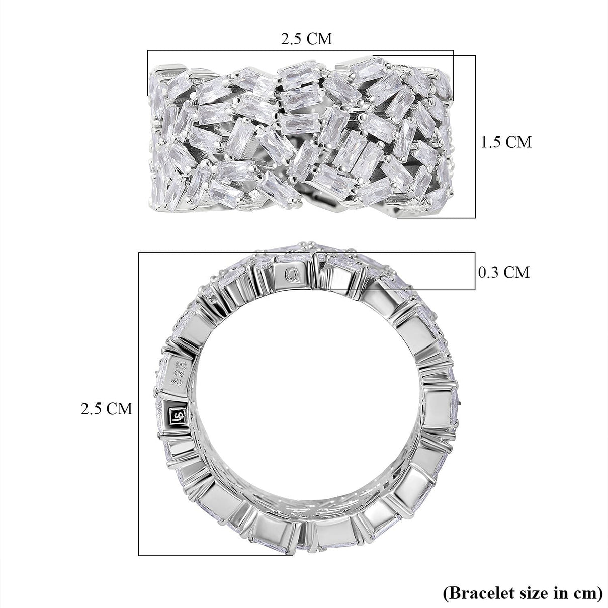 Lustro Stella - Cubic Zirconia Fire Cracker Full Eternity Band Ring in Rhodium Overlay Sterling Silver, Silver  Wt 7.10 Gms 7681310 5
