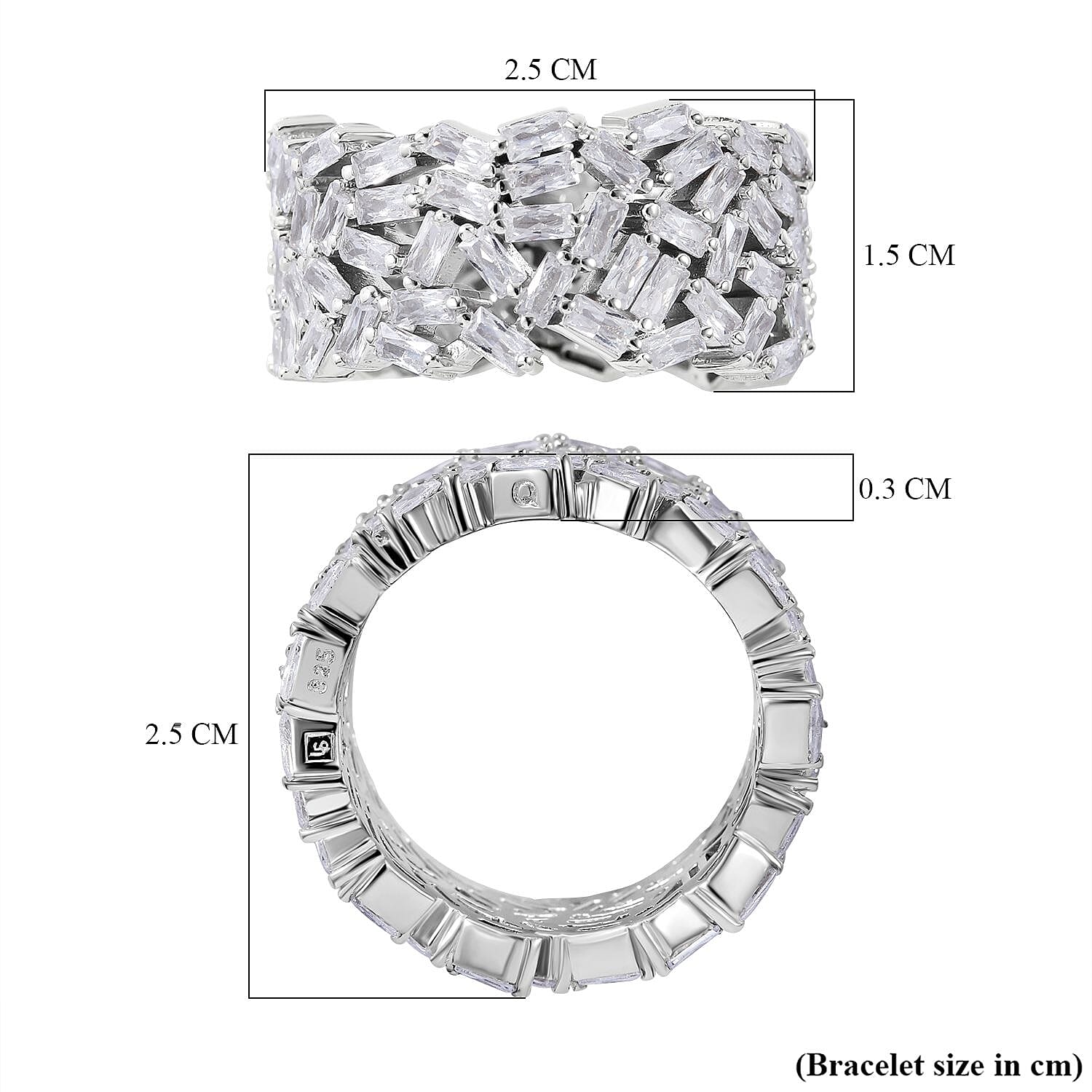Lustro Stella - Cubic Zirconia Fire Cracker Full Eternity Band Ring in Rhodium Overlay Sterling Silver, Silver  Wt 7.10 Gms 7681310 5