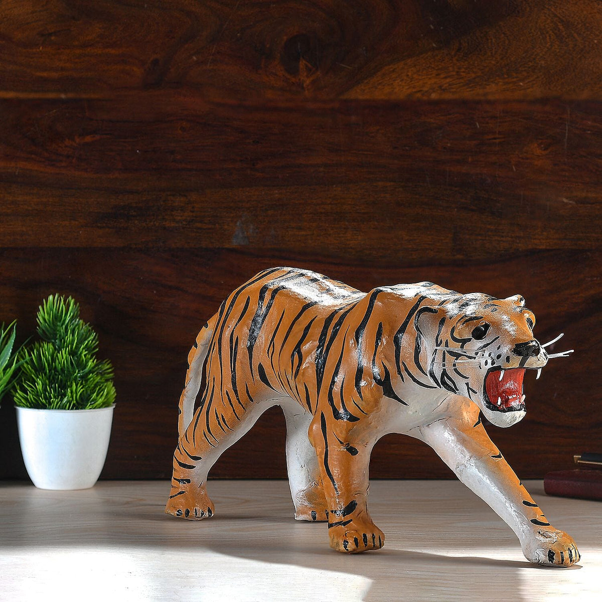 Handcrafted Pure Leather Tiger Figurine (Size 35x18x7 cm) - Brown 7685188 1