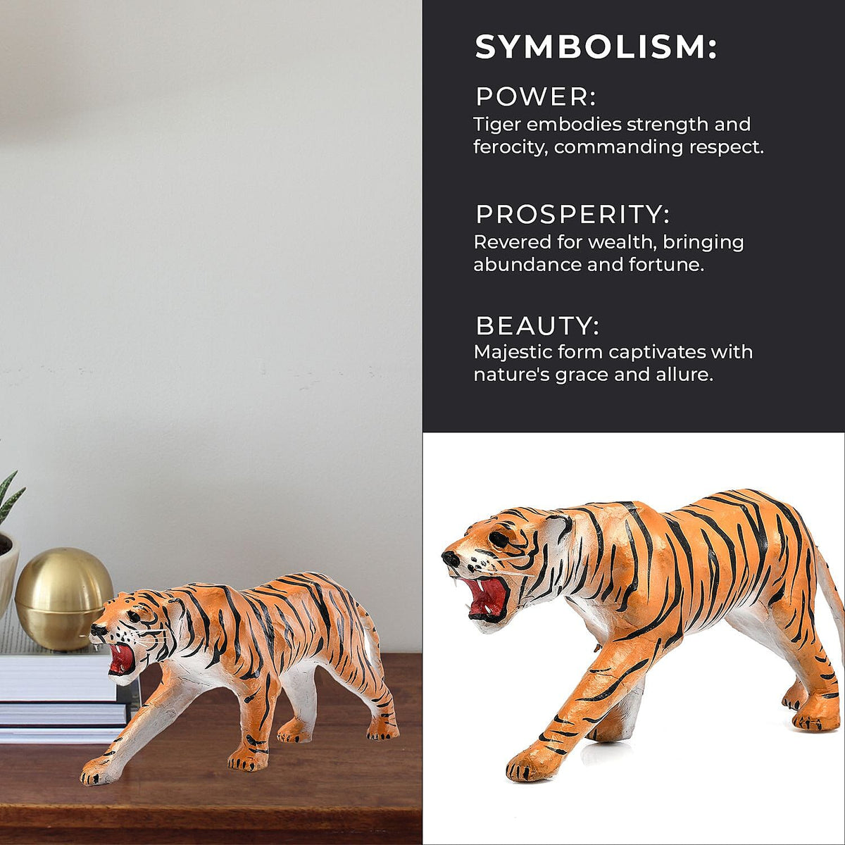 Handcrafted Pure Leather Tiger Figurine (Size 35x18x7 cm) - Brown 7685188 4