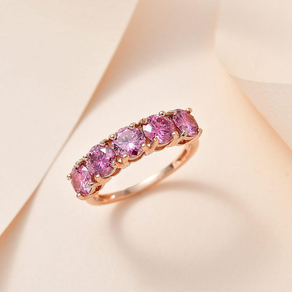 Pink Moissanite Half Eternity Ring in Vermeil RG Plated Sterling Silver 2.17 Ct. 7687111 1