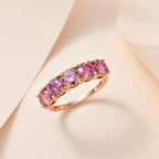 Pink Moissanite Half Eternity 5 Stone Ring in 18K Vermeil RG Plated Sterling Silver 2.17 Ct.