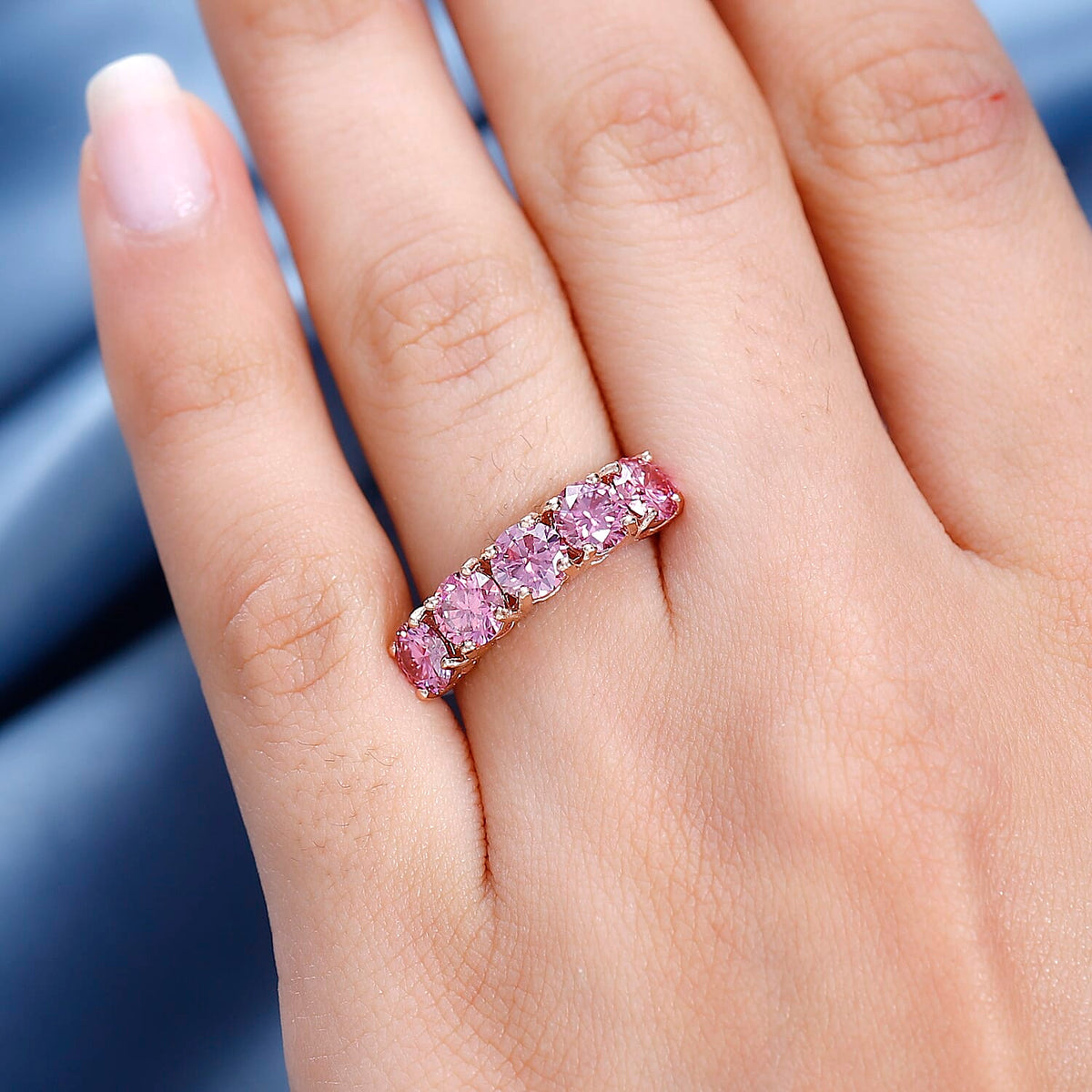 Pink Moissanite Half Eternity Ring in Vermeil RG Plated Sterling Silver 2.17 Ct. 7687111 2
