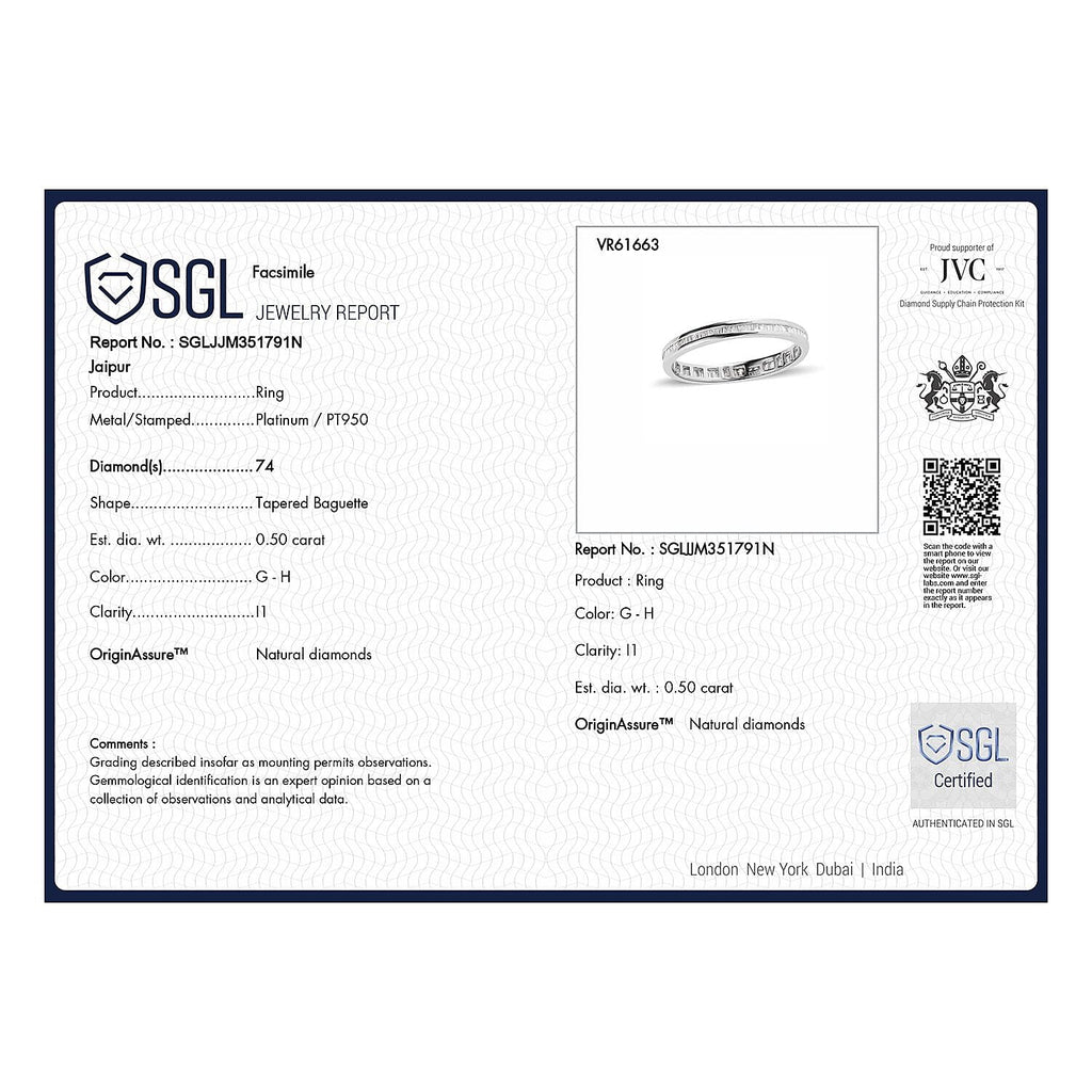 Signature Collection - 950 Platinum SGL Certified (I1-G-H)  Diamond Ring 0.50 Ct.