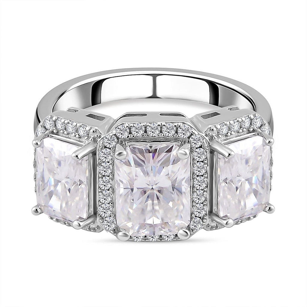 Emerald Cut Moissanite Ring in Rhodium Overlay Sterling Silver 4.50 Ct.