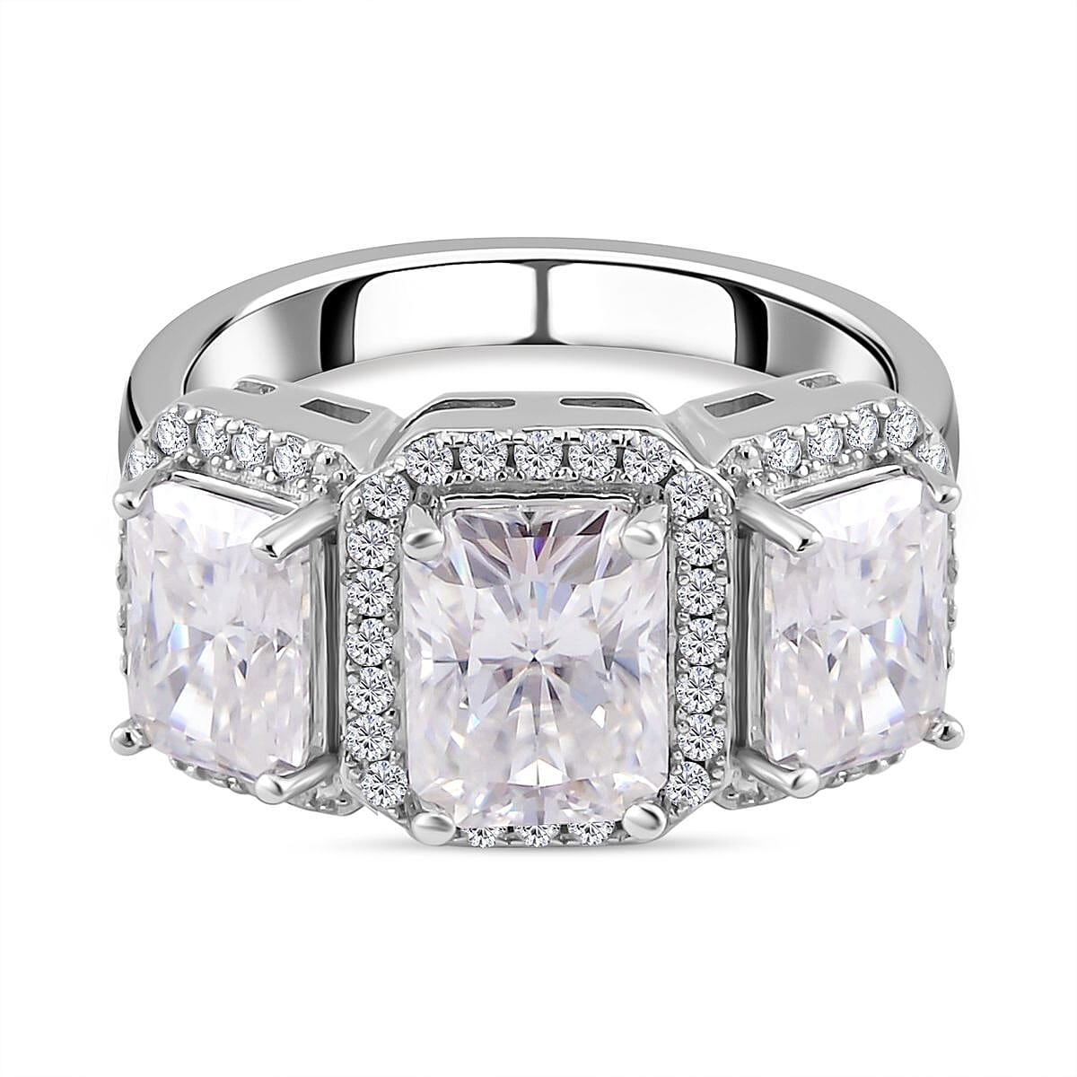 Emerald Cut Moissanite Ring in Rhodium Overlay Sterling Silver 4.50 Ct. 7691510 0