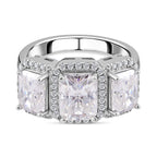 Emerald Cut Moissanite Ring in Rhodium Overlay Sterling Silver 4.50 Ct.