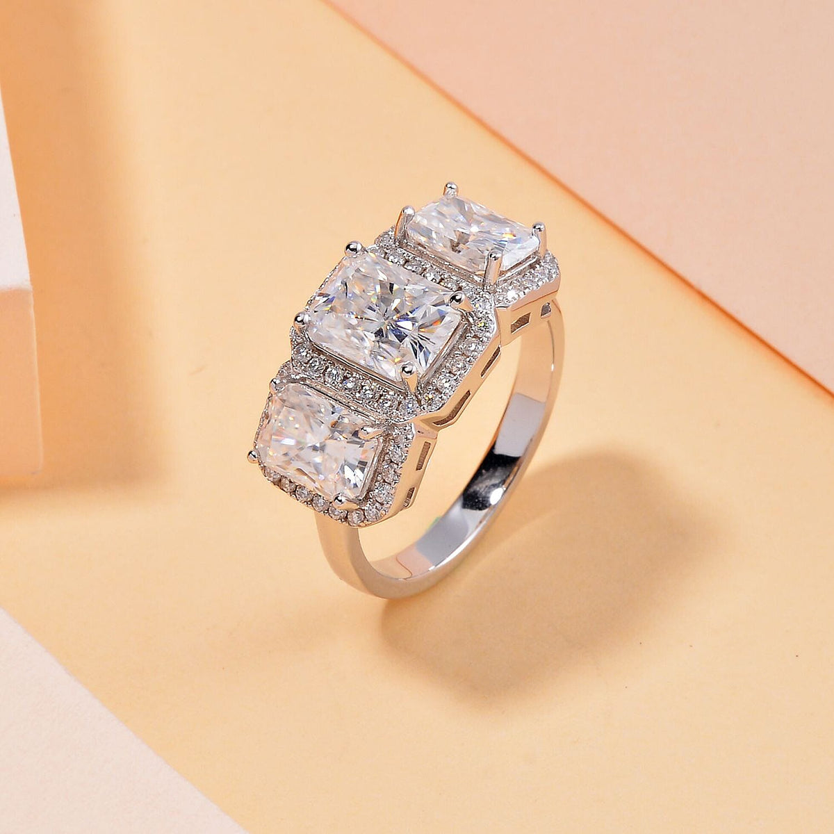 Emerald Cut Moissanite Ring in Rhodium Overlay Sterling Silver 4.50 Ct. 7691510 1
