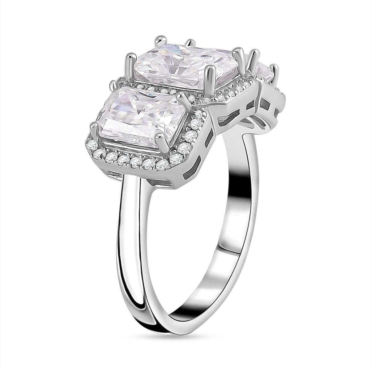 Emerald Cut Moissanite Ring in Rhodium Overlay Sterling Silver 4.50 Ct. 7691510 3