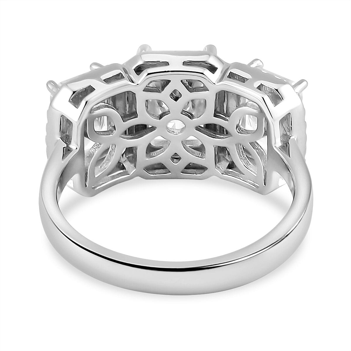 Emerald Cut Moissanite Ring in Rhodium Overlay Sterling Silver 4.50 Ct. 7691510 4