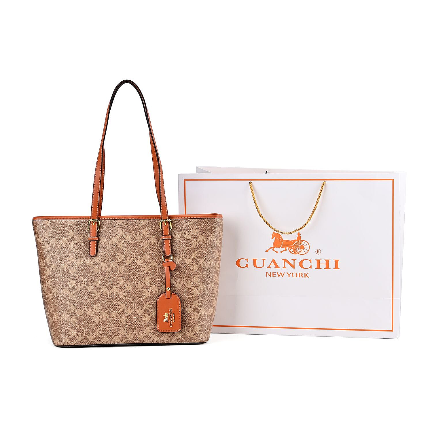 GUANCHI Tote Bag with Pouch &amp; Handle Drop - Brown 7692831 0